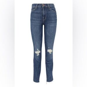 MOTHER Blue Distressed Skinny Jeans